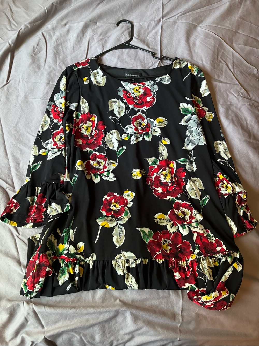 Nine West Black Cropped Peplum Puffer Jacket with Geometric Lining - Picture 3 of 16